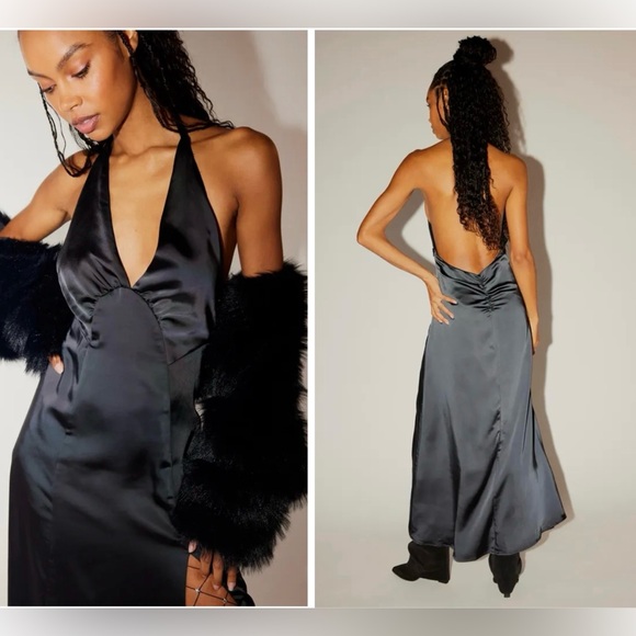 Free People Dresses & Skirts - NWOT FREE PEOPLE DANCE TIL DAWN SATIN HALTER MAXI SLIT DRESS XSMALL